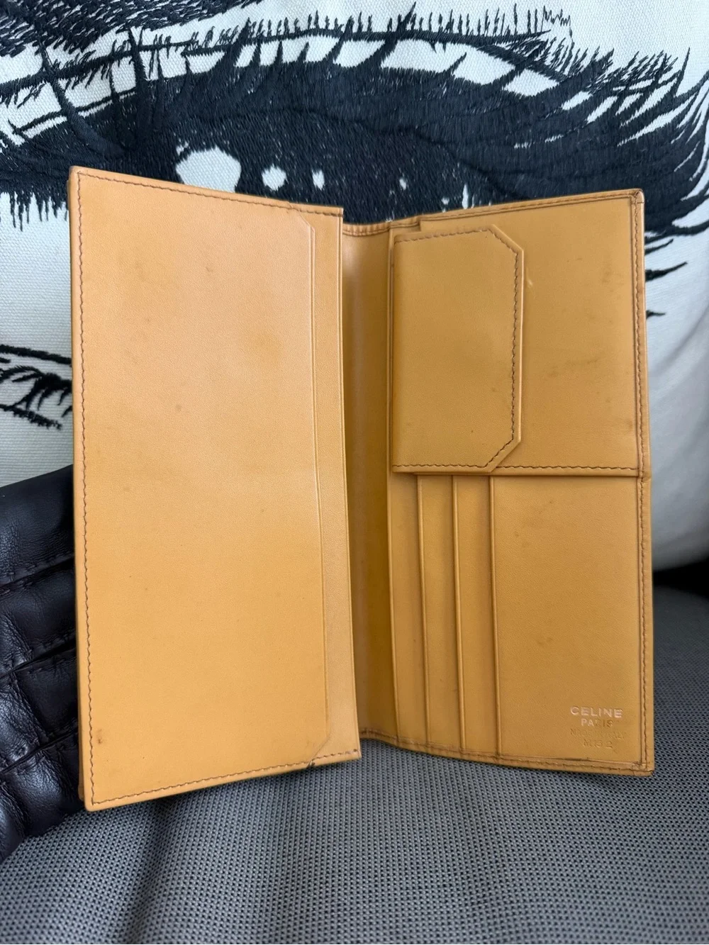 Celine Brown and Tan Patterned Money Clip Wallet